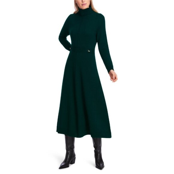 turtleneck sweater dress 100% wool long sleeve forest green N2 US 6 - Picture 4 of 14